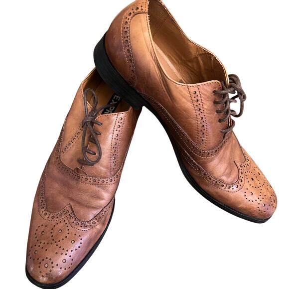 Express Men's Brown Tan Leather Wingtip Oxford Lace Up Shoes Size 8 - Picture 1 of 8